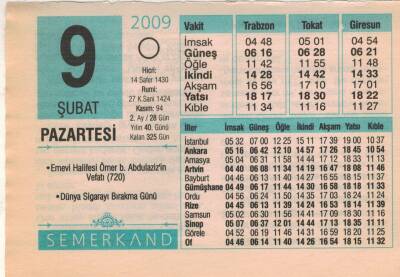 9 Şubat 2009 Takvim Yaprağı EFM(N)5614 - 2