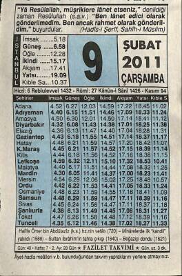 9 Şubat 2011 Takvim Yaprağı - Doğum Günü Hediyesi EFM(N)7562 - 1