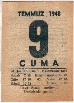 9 Temmuz 1948 Takvim Yaprağı EFM(N)1424 - 4