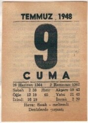 9 Temmuz 1948 Takvim Yaprağı EFM(N)1424 - 3