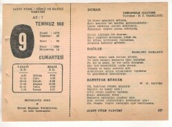 9 Temmuz 1960 Ajans Türk Takvim Yaprağı (Şiirli Saatli) EFM(N)1656 - 3