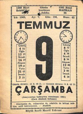 9 Temmuz 1969 Takvim Yaprağı - Doğum Günü Hediyesi EFM(N)11470 - 1