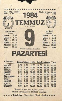 9 Temmuz 1984 Takvim Yaprağı - Doğum Günü Hediyesi EFM(N)11194 - 1