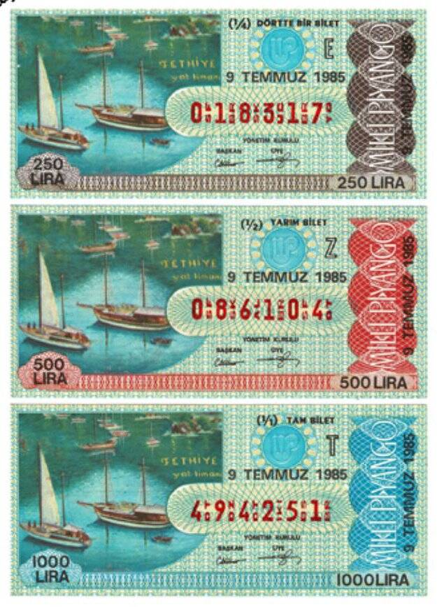 9 Temmuz 1985 Çeyrek ,Yarım ve Tam Bilet E - Z - T PYB4155 - 1
