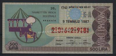 9 Temmuz 1987 Piyango Bileti Çeyrek Bilet - Nasrettin Hoca Festivali Akşehir PYB1706 - 1