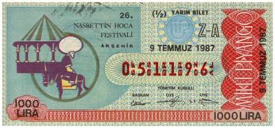 9 Temmuz 1987 Yarım Bilet PYB3233 - 1