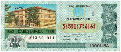 9 Temmuz 1988 Beştebir Bilet PYB3165 - 1