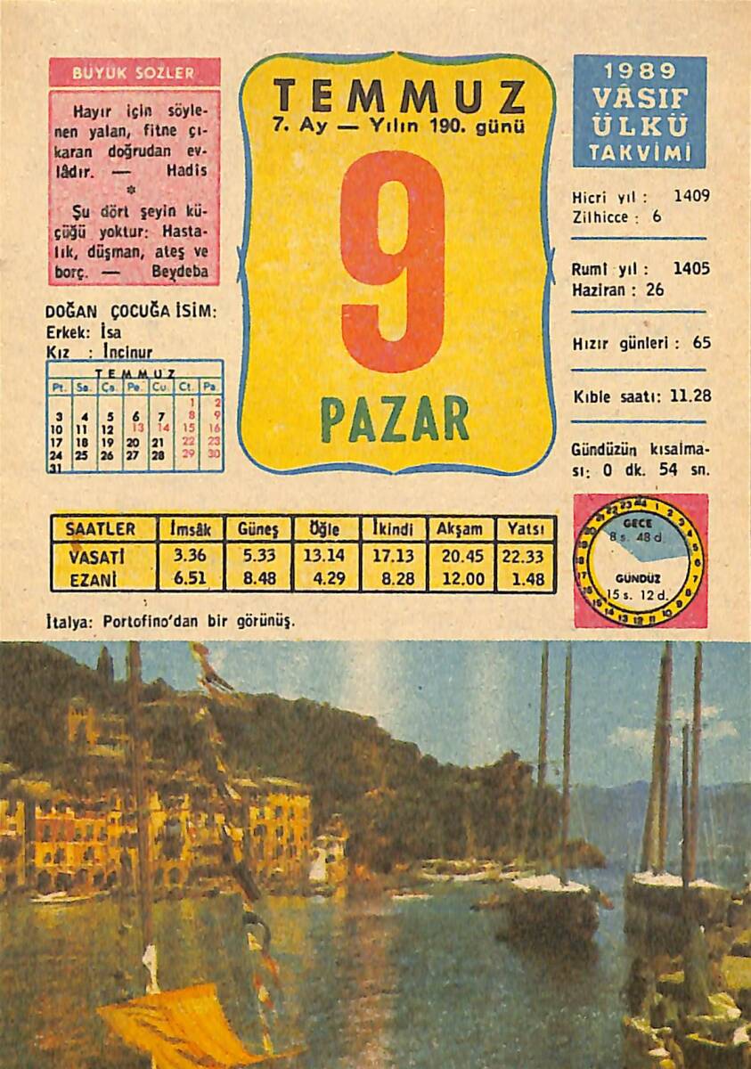 9 Temmuz 1989 Takvim Yaprağı - Doğum Günü Hediyesi EFMN13897 - 1