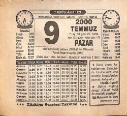 9 Temmuz 2000 Takvim Yaprağı - Doğum Günü Hediyesi EFMN15548 - Gökçekoleksiyon