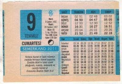 9 Temmuz 2011 Takvim Yaprağı EFM(N)1235 - 1