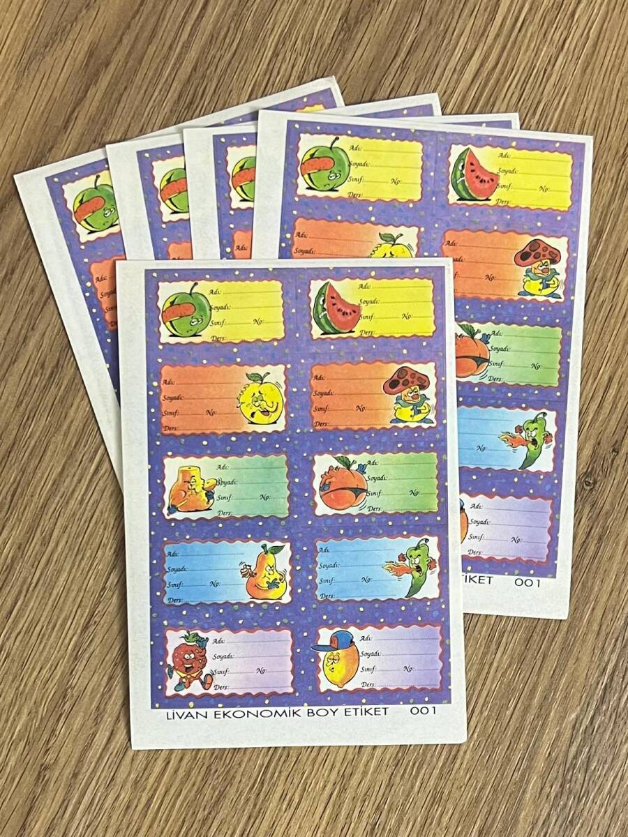 90’lar Retro Meyve Karakterli Okul Etiketleri AOB6229 - 1
