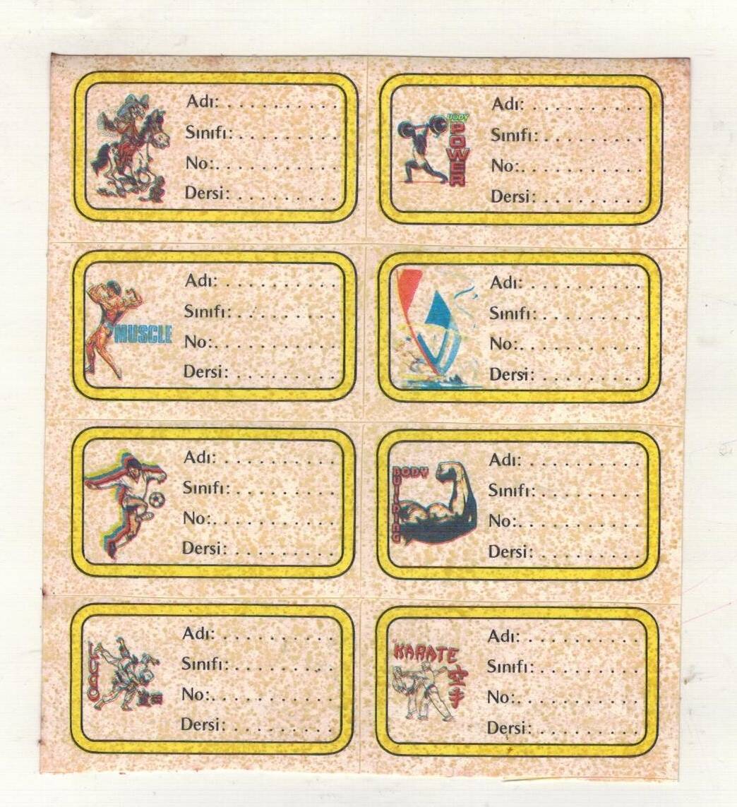 90’lar Vintage Sporcu Temalı Defter Etiketleri – “Muscle, Karate, Futbol, Yelken” AOB6125 - 1
