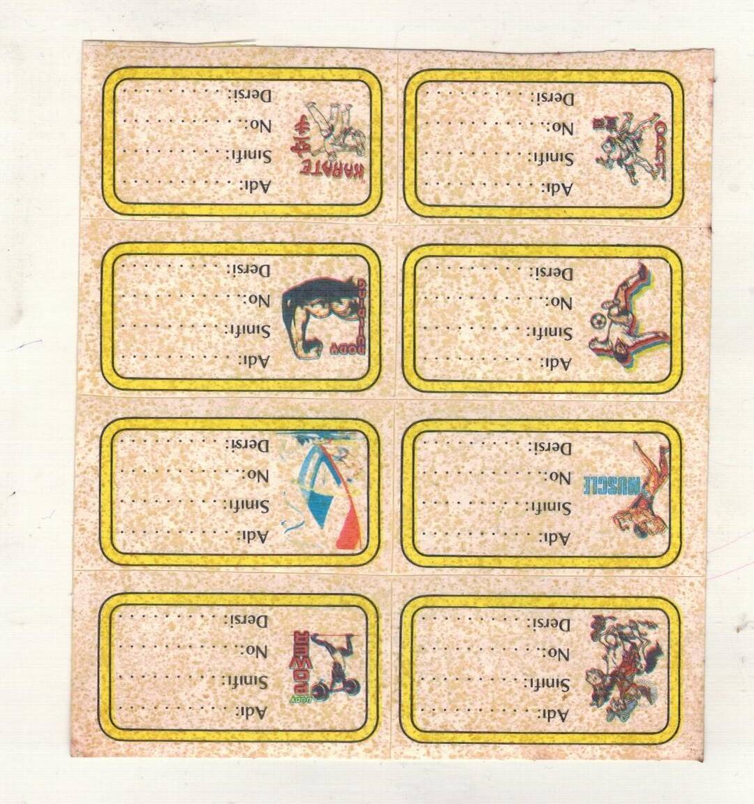 90’lar Vintage Sporcu Temalı Defter Etiketleri – “Muscle, Karate, Futbol, Yelken” AOB6125 - 2