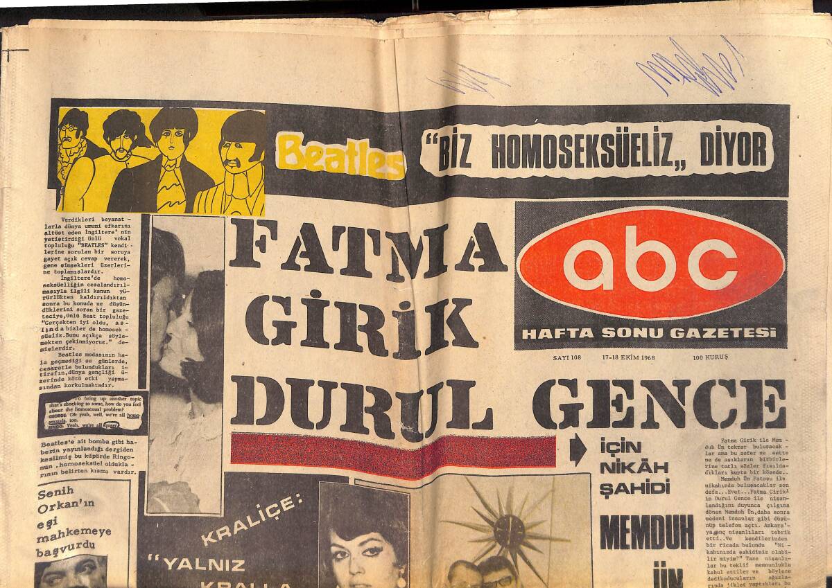 ABC Haftasonu Gazetesi 17-18 Ekim 1968 - Fatma Girik Durul Gence İçin Nikâh Şahidi - Selda Alkor Finlandiya'ya Gidiyor GZ160899 - 1