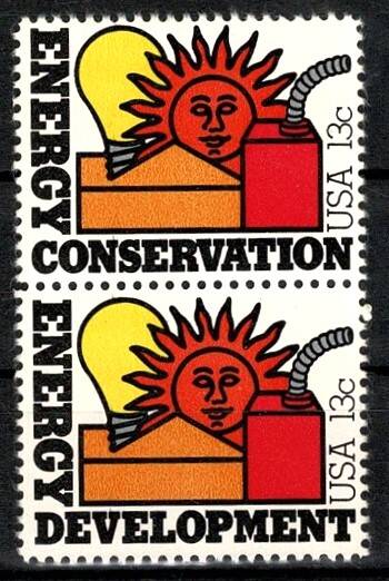ABD 1977 Enerji Tasarrufu ve Gelişimi 13c Posta Pulu - Dikey İkili Blok (MNH) PPT2989 - 1
