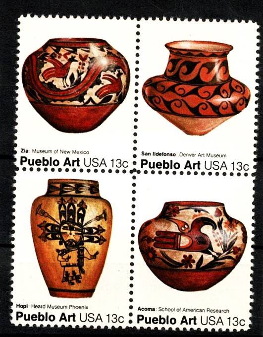 ABD 1977 Yerli Pueblo Çömlek Sanatı 13c Posta Pulu - 4’lü Komple Blok (MNH) PPT2987 - 1