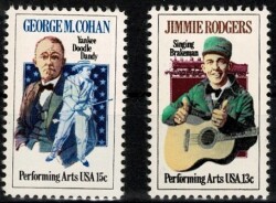 ABD 1980 Performing Arts Serisi George M. Cohan (15c) ve Jimmie Rodgers (13c) Posta Pulları - 2 Adet Lot PPT2994 - Gökçekoleksiyon