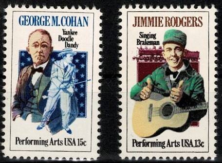 ABD 1980 Performing Arts Serisi George M. Cohan (15c) ve Jimmie Rodgers (13c) Posta Pulları - 2 Adet Lot PPT2994 - 1