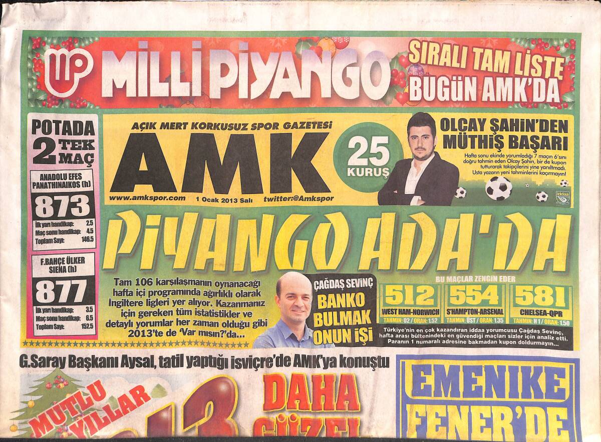 Açık Mert Korkusuz Gazetesi 1 Ocak 2013 - Emenike Fenerbahçe'de - Quaresma'nın Transferi Terim'in İki Dudağı Arasında GZ134860 - 1