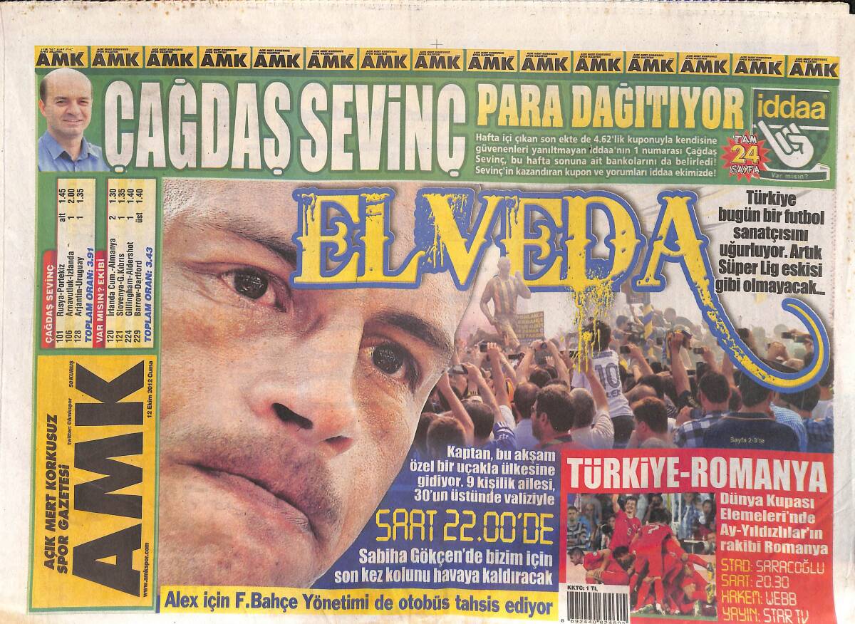 Açık Mert Korkusuz Gazetesi 12 Ekim 2012 - Türkiye Bugün Bir Futbol Sanatçısını Uğurluyor * ALEX DE SOUZA GZ134864 - 1