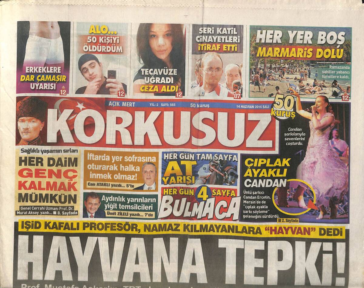 Açık Mert Korkusuz Gazetesi 14 Haziran 2016 - TRT, Milletin Parasıyla Millete Hakaret Ettiriyor - Bombalı Kahpelik Tunceli'de 