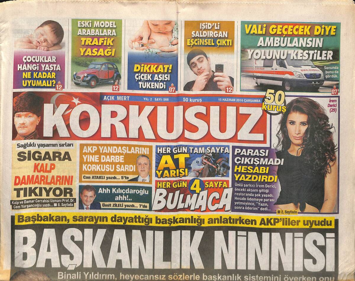 Açık Mert Korkusuz Gazetesi 15 Haziran 2016 - Özcan Deniz'den Selfie Ayıbı - Diyanet'e Göre Asgari Ücret 1800 Lira Olmalı GZ154357 - 1