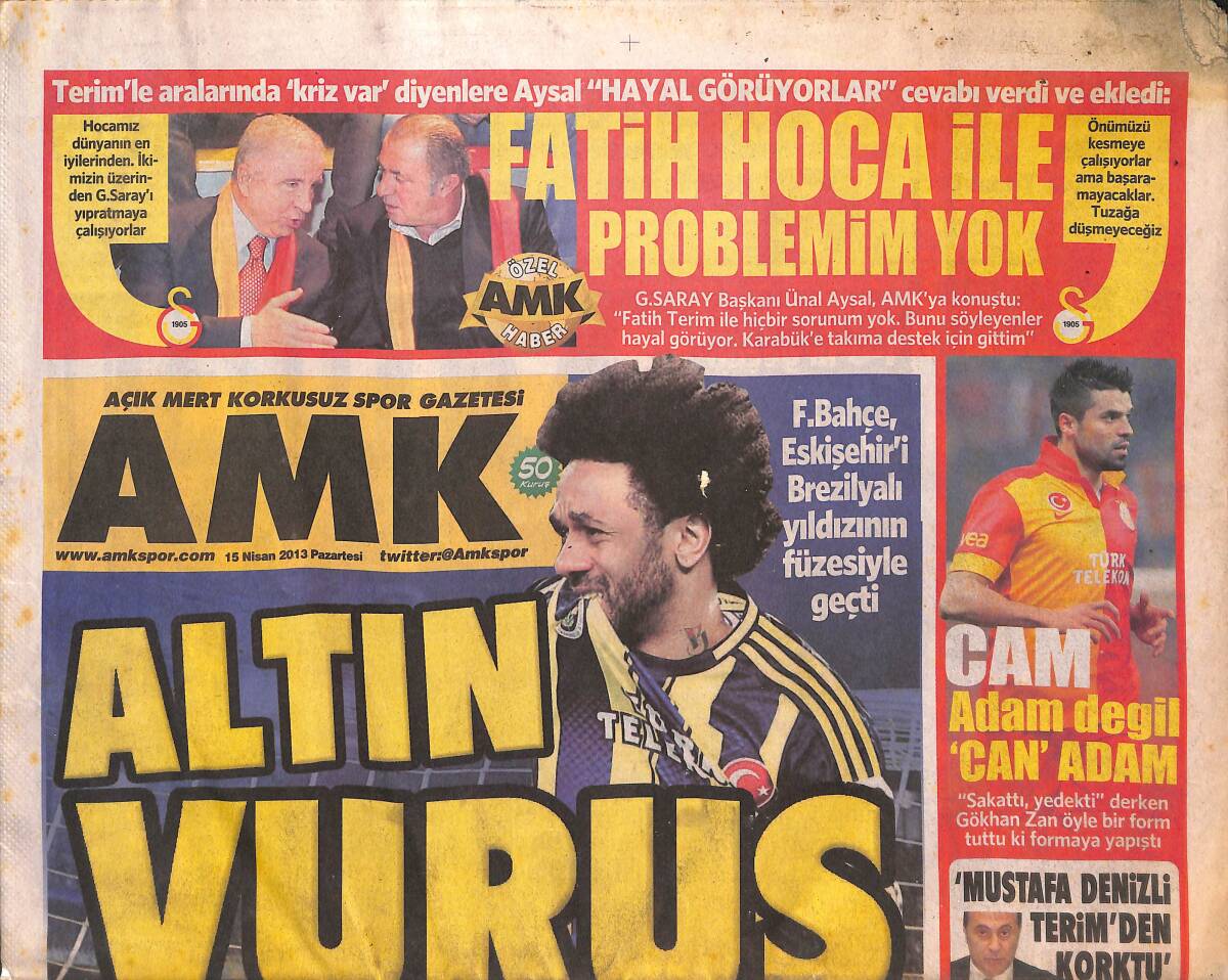 Açık Mert Korkusuz Gazetesi 15 Nisan 2013 - Fenerbahçe , Eskişehir'i Brezilyalı Yıldızının Füzesiyle Geçti - Drogba&Sneijder İle Zafere Abone GZ134858 - 1