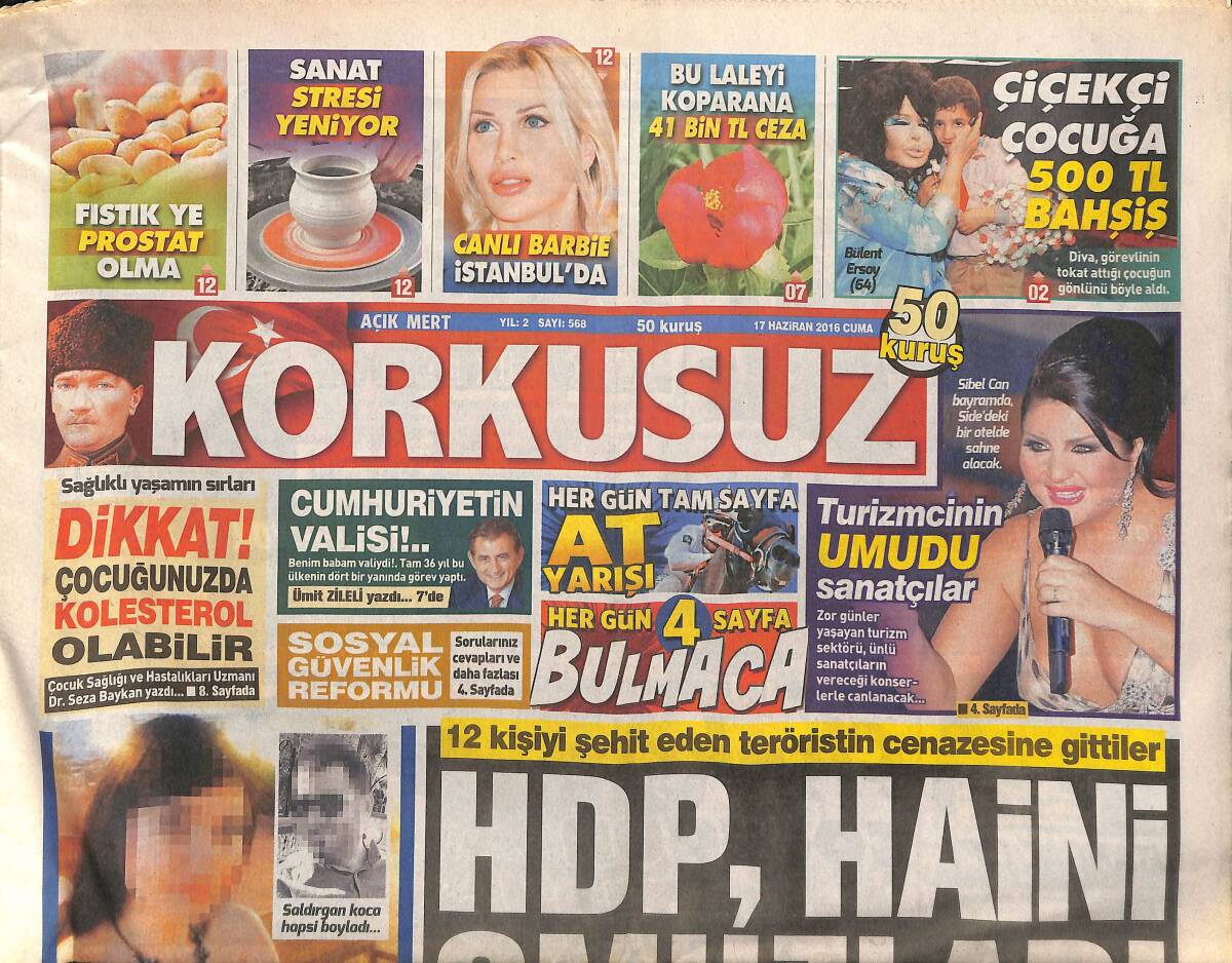 Açık Mert Korkusuz Gazetesi 17 Haziran 2016 - Turizmcinin Umudu Sanatçılar, Sibel Can Bayramda Konser Veriyor - Hulusi Paşa Meydan Okudu GZ154358 - 1