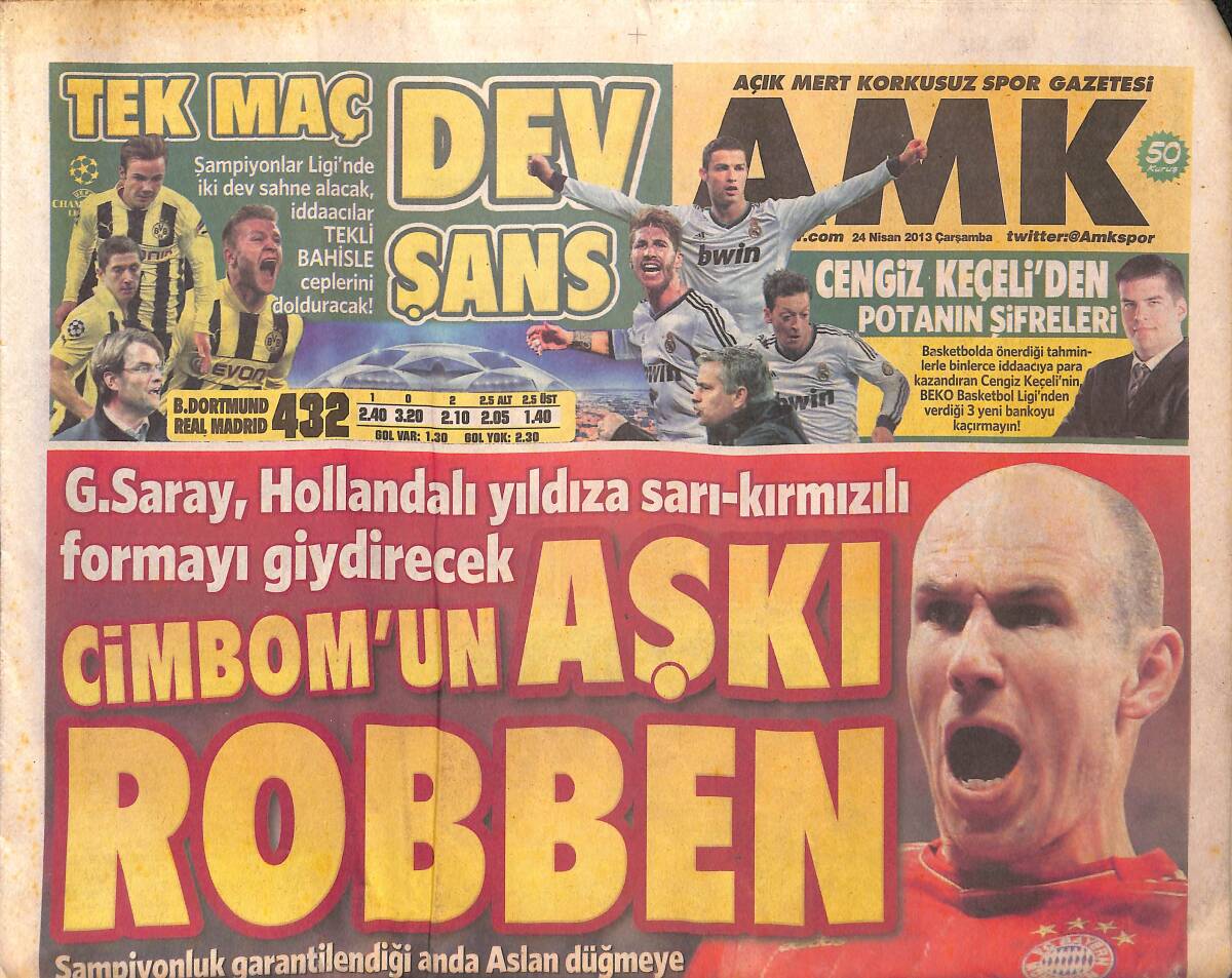 Açık Mert Korkusuz Gazetesi 24 Nisan 2013 - Cimbom'un Aşkı Robben - Fenerbahçe , Gözünü Kulağını Benfica Maçına Çevirdi GZ134866 - 1