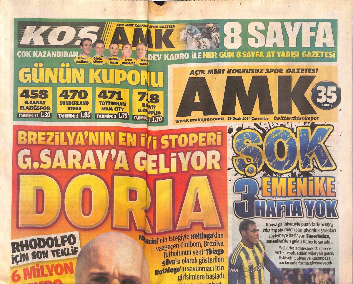 Açık Mert Korkusuz Gazetesi 29 Ocak 2014 - Doria Galatasaray'a Geliyor - Burak Yılmaz'a 2 Maç Ceza GZ134857 - 1