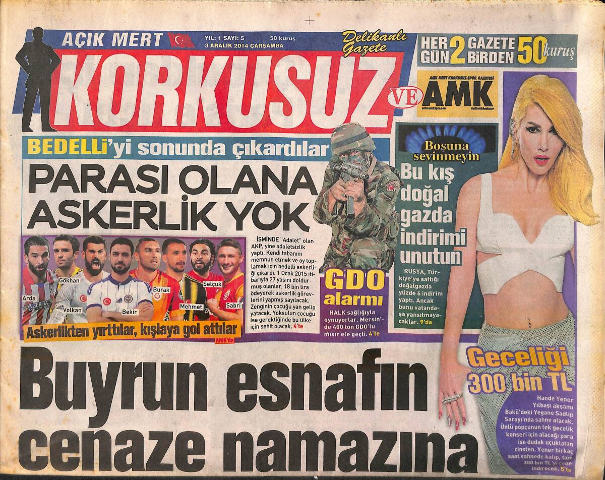 Açık Mert Korkusuz Gazetesi 3 Aralık 2014 - Madonna Bu Pozu Bir Türk'e Verdi - En Zengin Melek Adriana Lima GZ159816 - 1