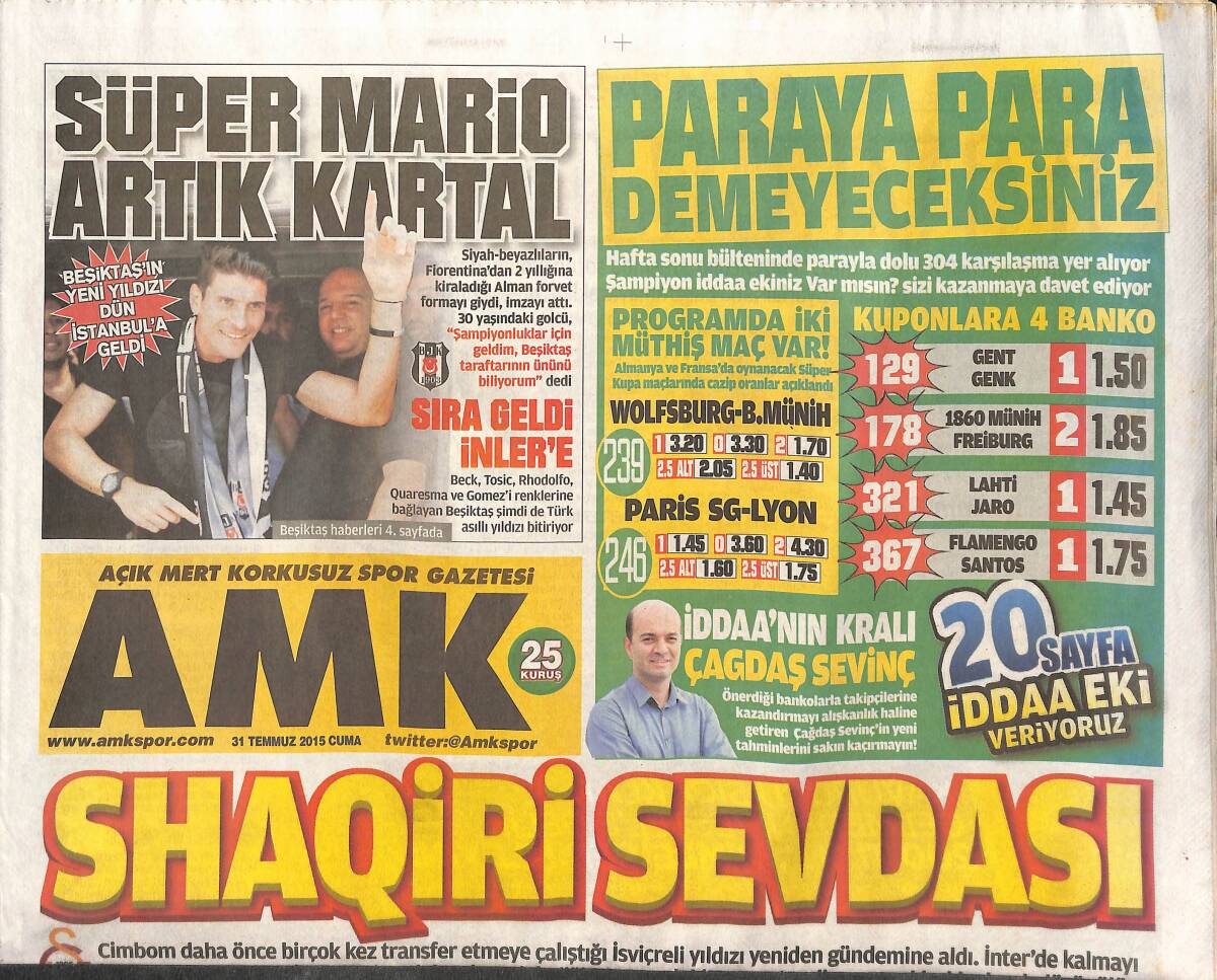 Açık Mert Korkusuz Gazetesi 31 Temmuz 2015 - Alkışlar Diego'ya - Shaqiri Sevdası - Muslera: Galatasaray'da Kalıcıyım GZ135686 - 1