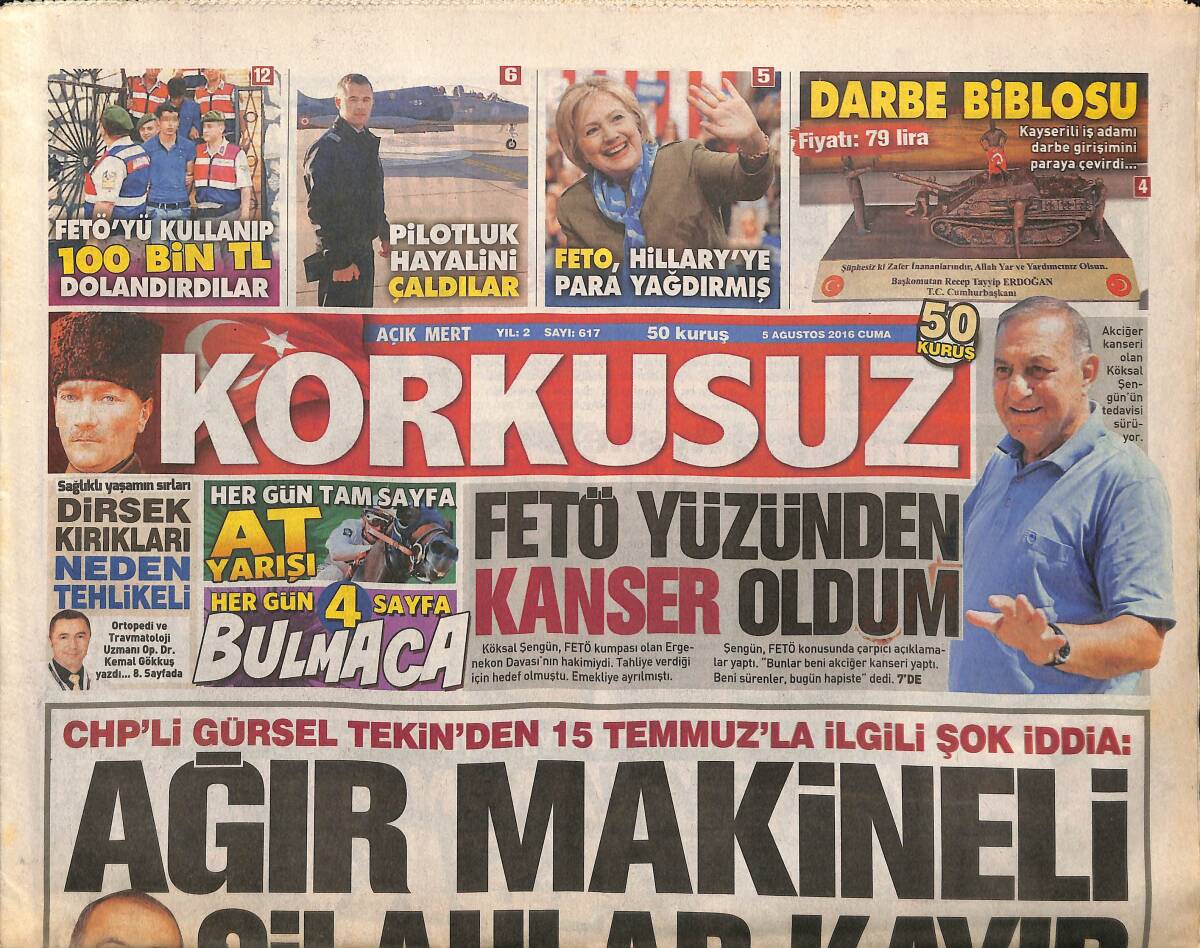 Açık Mert Korkusuz Gazetesi 5 Ağustos 2016 - İzmirli Duru Serseri Kurşununun Kurbanı Oldu - Polis Cinnet Geçirdi 