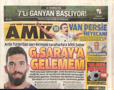 Açık Mert Korkusuz Gazetesi Spor Eki 9 Temmuz 2015 - Van Persie Heyecanı - Hamzaoğlu Esti Gürledi GZ124822 - 1