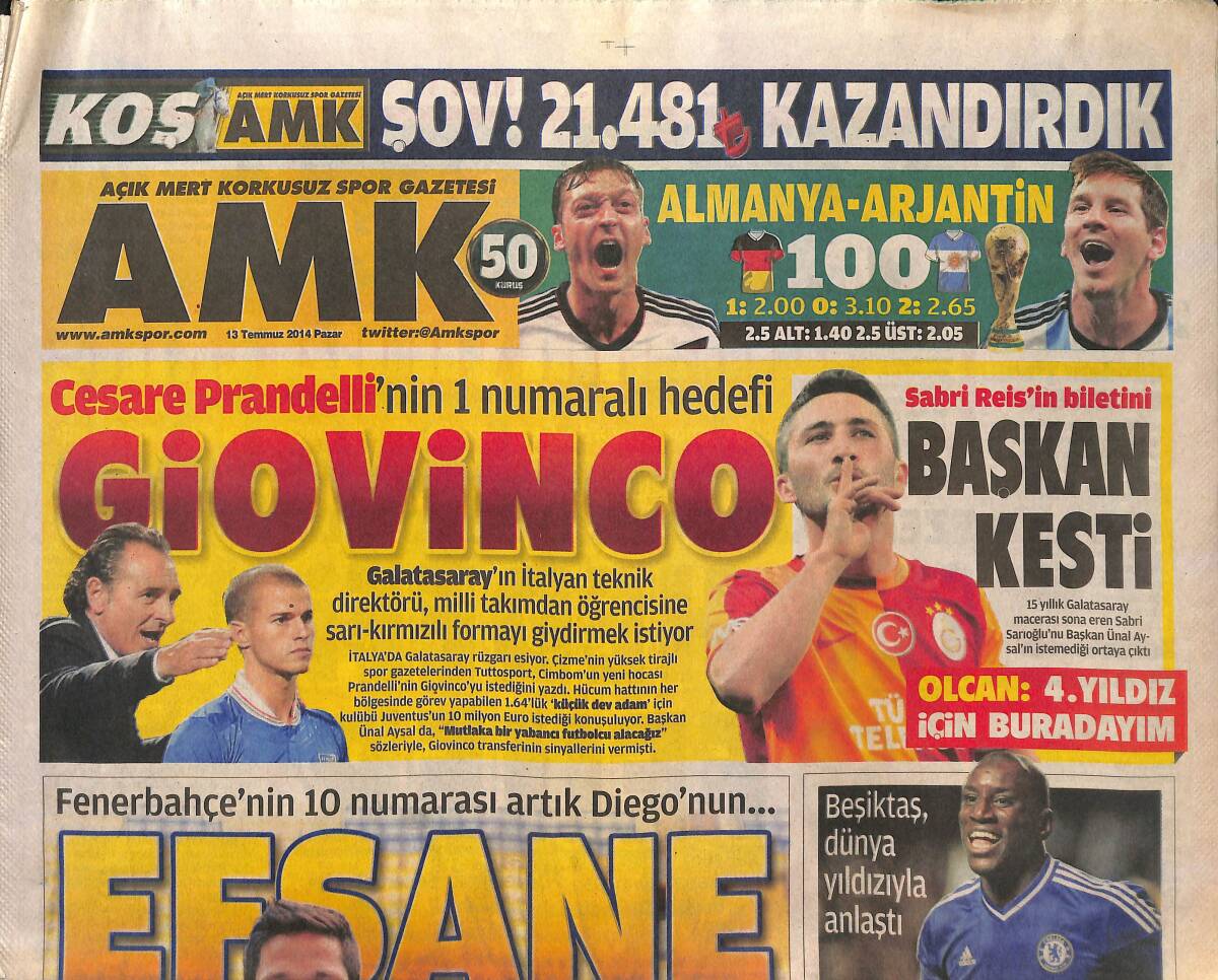 Açık Mert Korkusuz Spor Gazetesi 13 Temmuz 2014 - Fenerbahçe'nin 10 Numarası Artık Diego'nun... - Sabri Reis'in Biletini Başkan Kesti GZ135693 - 1