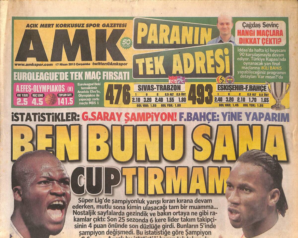 Açık Mert Korkusuz Spor Gazetesi 17 Nisan 2013 - İstatistikler: Galatasaray Şampiyon! Fenerbahçe: Yine Yaparım - İşte Cimbom'un Salih Uçan'ı GZ135702 - 1