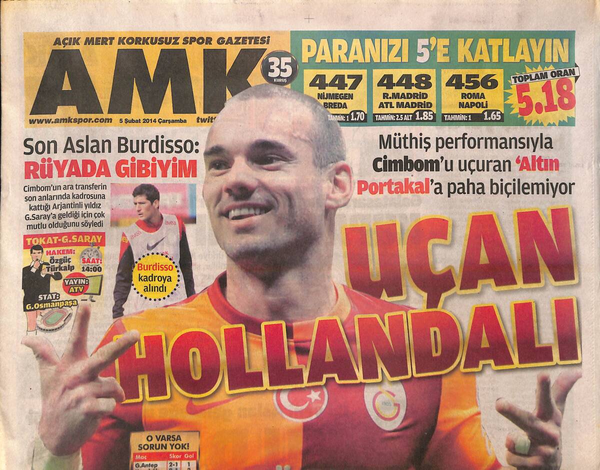 Açık Mert Korkusuz Spor Gazetesi 5 Şubat 2014 - Uçan Hollandalı Sneijder - Ersun Yanal'ın Zafer Planı GZ136775 - 1