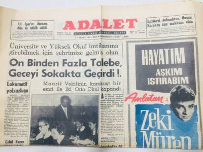 Adalet Gazetesi 1 Ekim 1963 - On binden Fazla Talebe Geceyi Sokakta Geçirdi GZ53300 - 1