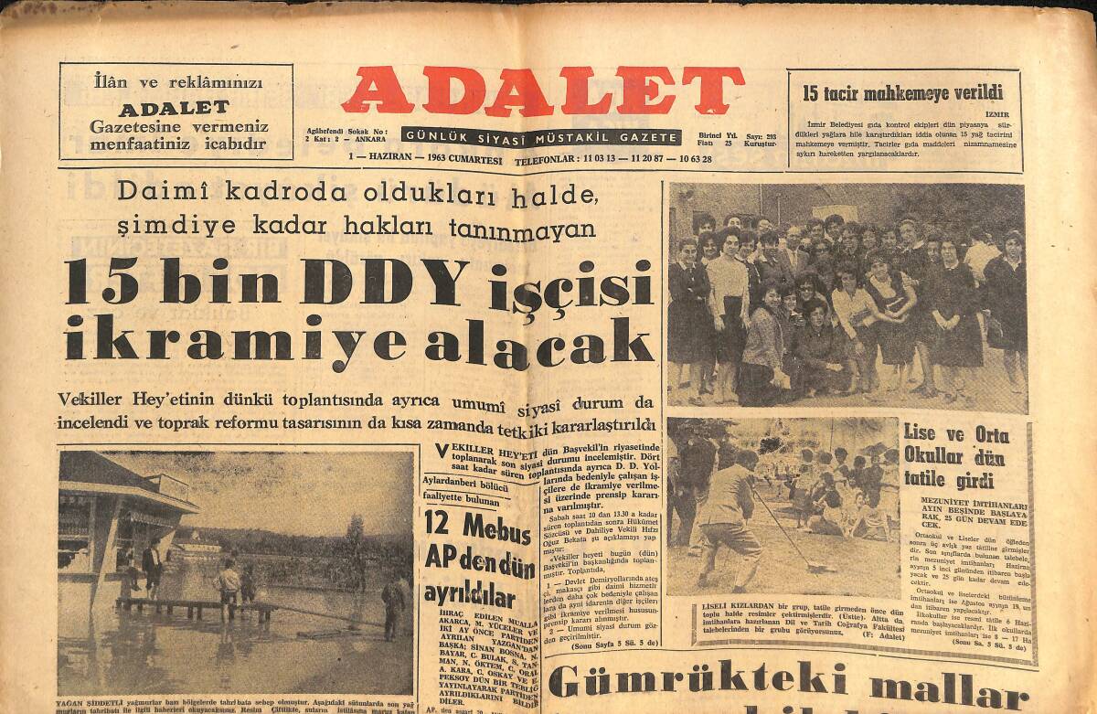 Adalet Gazetesi 1 Haziran 1963 - Manisa Tarzını Dün Vefat Etti - 12 Mebus AP'den Dün Ayrıldılar! GZ139807 - 1