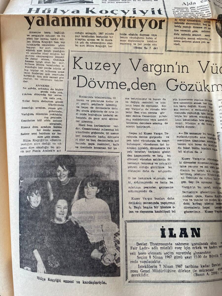 Adalet Gazetesi 1 Nisan 1967 - Polis, Nihayet Kara Mehmet'i Eşi İle Ele Geçirdi - Hülya Koçyiğit Yalan Mı Söylüyor - Ajda Eko Getirdi GZ139513 - 2