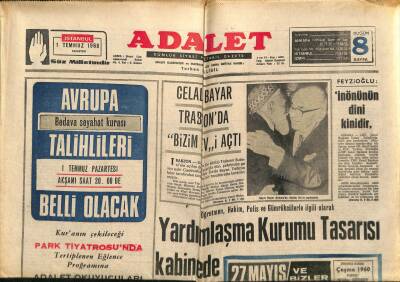 Adalet Gazetesi 1 Temmuz 1968 - Nilüfer Gürsoy Büyük Kızı Emine İle - Yardımlaşma Kurumu Tasarısı Kabinede GZ121769 - 1