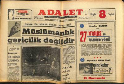 Adalet Gazetesi 10 Haziran 1966 - Aksoya Sorulan Suale Bıçakla Cevap Verildi - Sunay , Dün İstismarcılarına Cevap Verdi GZ121523 - 1