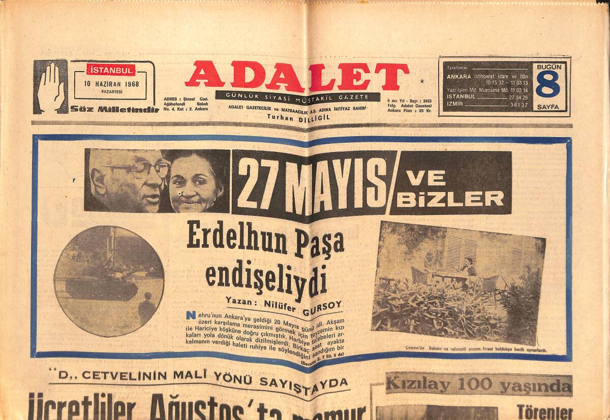 Adalet Gazetesi 10 Haziran 1968 - İl Seçim Kurulu İtirazları Reddetti - Temelliler Vatan Hainidir! GZ139660 - 1