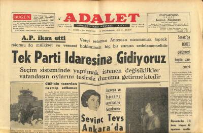 Adalet Gazetesi 10 Şubat 1964 - Sevinç Tevs Ankarada - Tek Parti İdaresine Gidiyoruz GZ121623 - 1