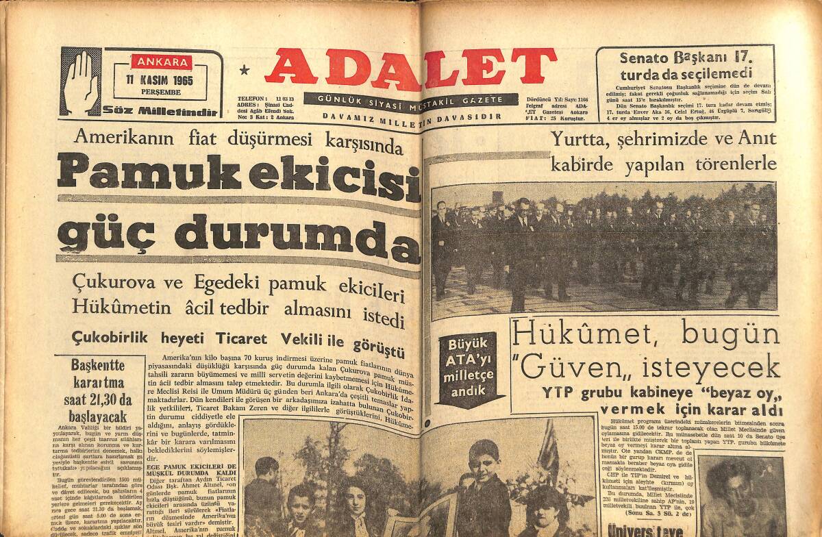 Adalet Gazetesi 11 Kasım 1965 - Atatürk'ün Dış Politikası - Artistler Boks Öğreniyor - Muhammed Ali Clay Tam Formunda GZ139555 - 1