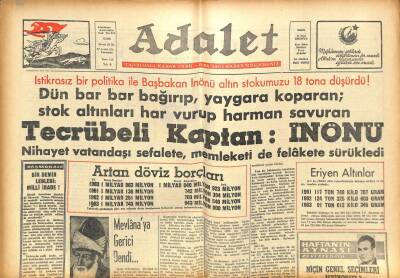 Adalet Gazetesi 12 Aralık 1963 - Başbakan İnönü Altın Stokumuzu 18 Tona Düşürdü GZ102995 - 1