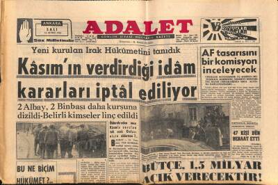 Adalet Gazetesi 12 Şubat 1963 - Kâsımın Verdirdiği İdâm Kararları İptal Ediliyor - Samet Ağaoğlu Dün Savcılıkta İfade Verdi GZ121697 - 1