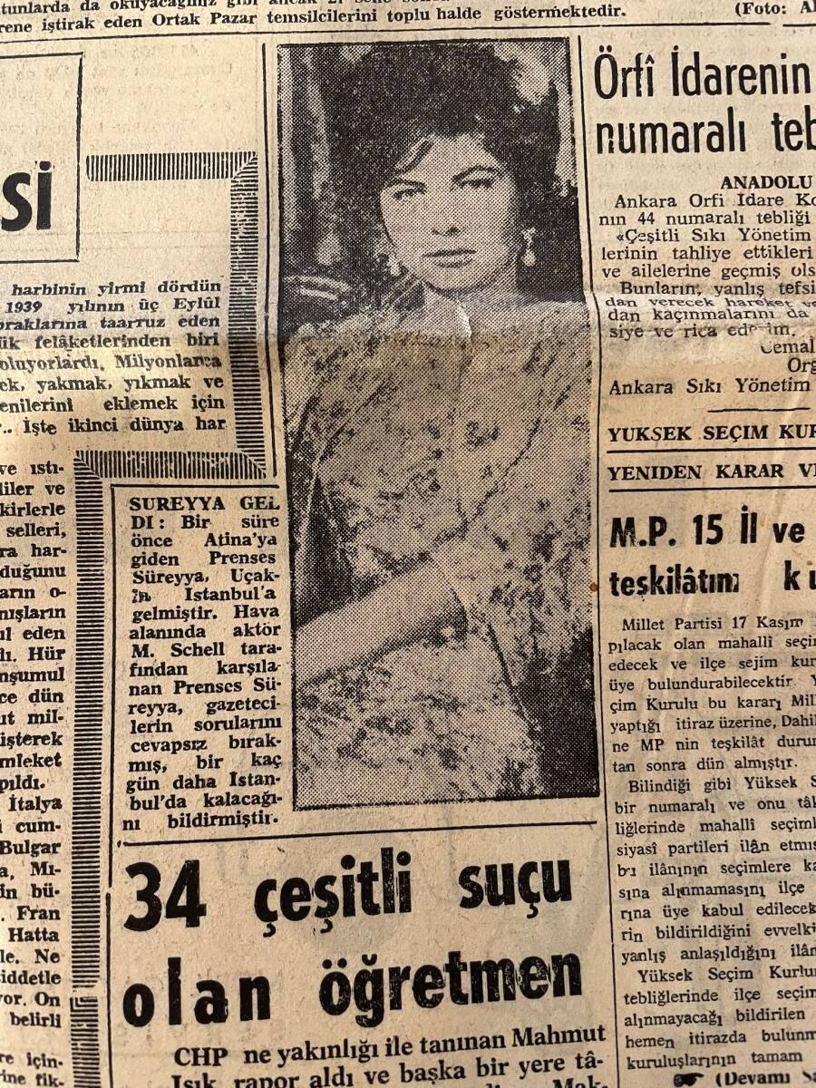Adalet Gazetesi 13 Eylül 1963 - Atina'ya Giden Prenses Süreyya İstanbul'a Geldi - Galatasaray'a Tebrik Yağıyor - Egesel Evlendi GZ139717 - 2
