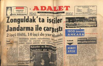Adalet Gazetesi 13 Mart 1965 - Suruçta Büyük Meydan Kavgası - Zonguldakta İşçiler Jandarma İle Çarpıştı GZ121693 - 1