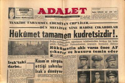 Adalet Gazetesi 13 Şubat 1963 - Kâsımın Sürgün Ettiği Şahıslar Iraka Dönüyor - Güryayın Hapsi İstendi GZ121698 - 1